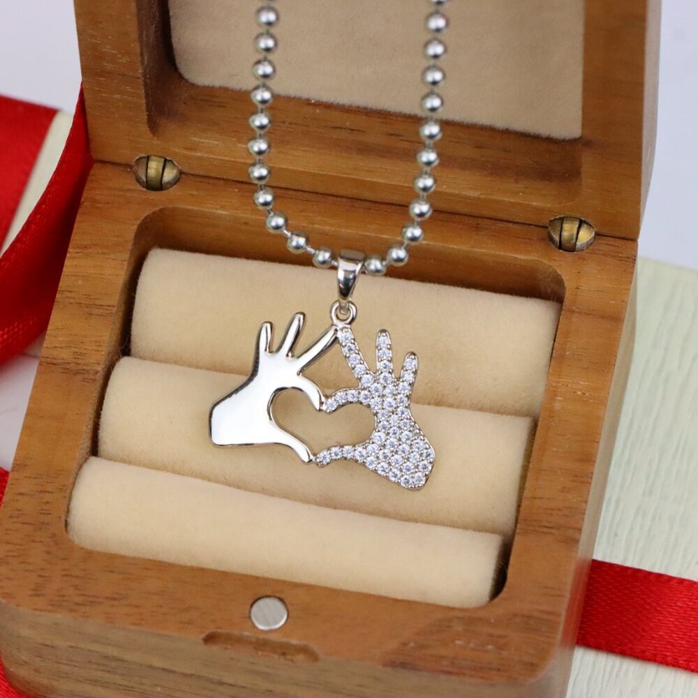 "Silver Heart Hands Pendant in Gold Plated Brass with Crystal Detail, XPPT1728 - Picture 8 of 13